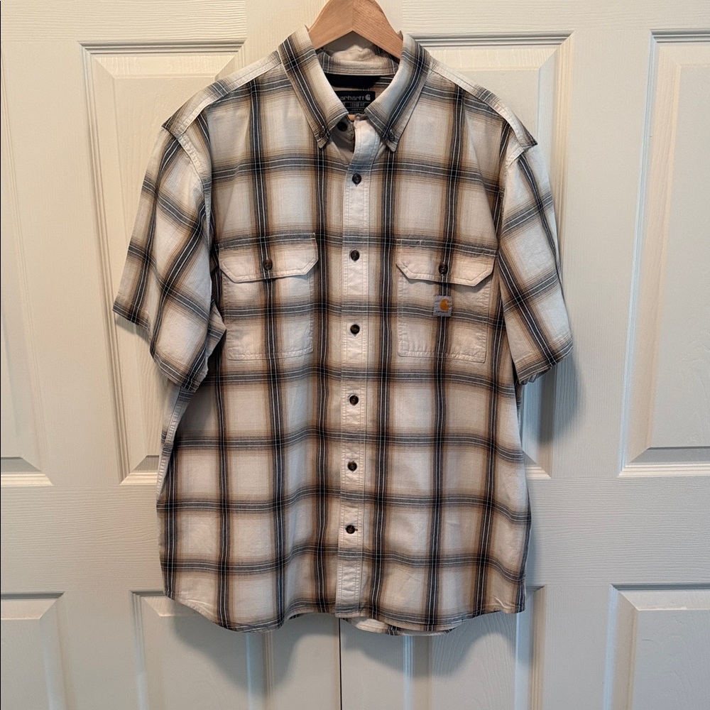 Carhartt Men's Casual Plaid Short Sleeved Button Up Plaid Collared Shirt XL